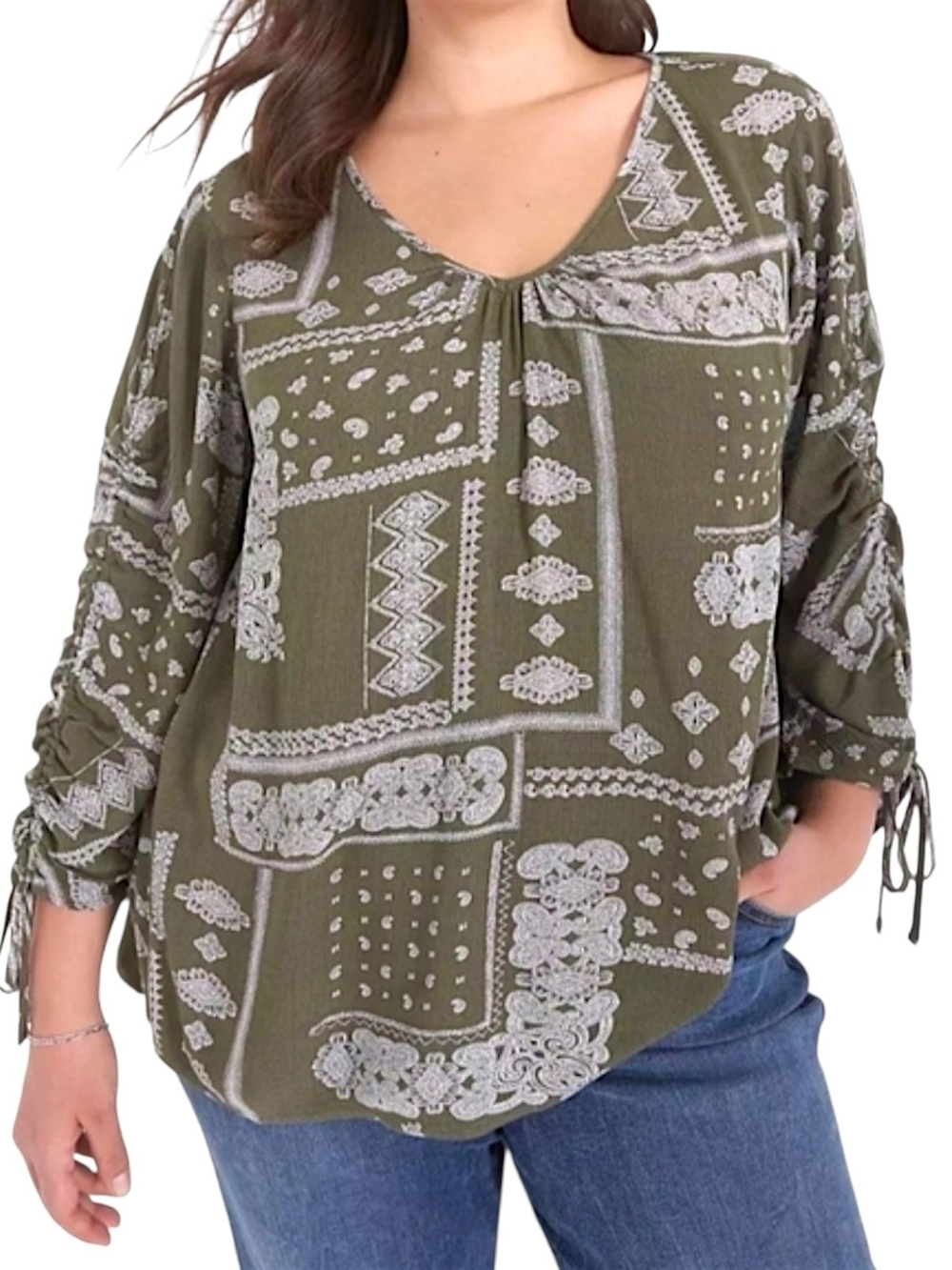 Lane Bryant Olive and White Patterned Blouse Size 22